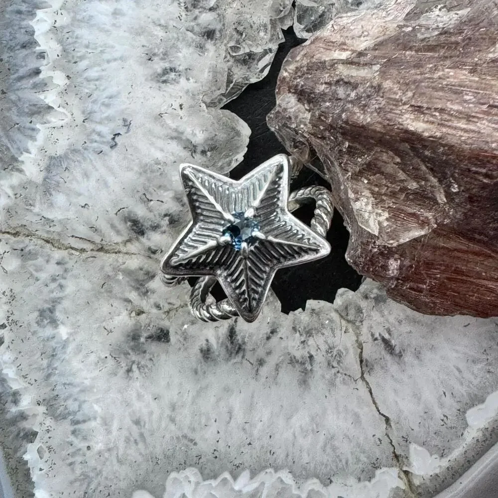 Carolyn Pollack Sterling Faceted London Blue Topaz Decorated Star Ring For Women